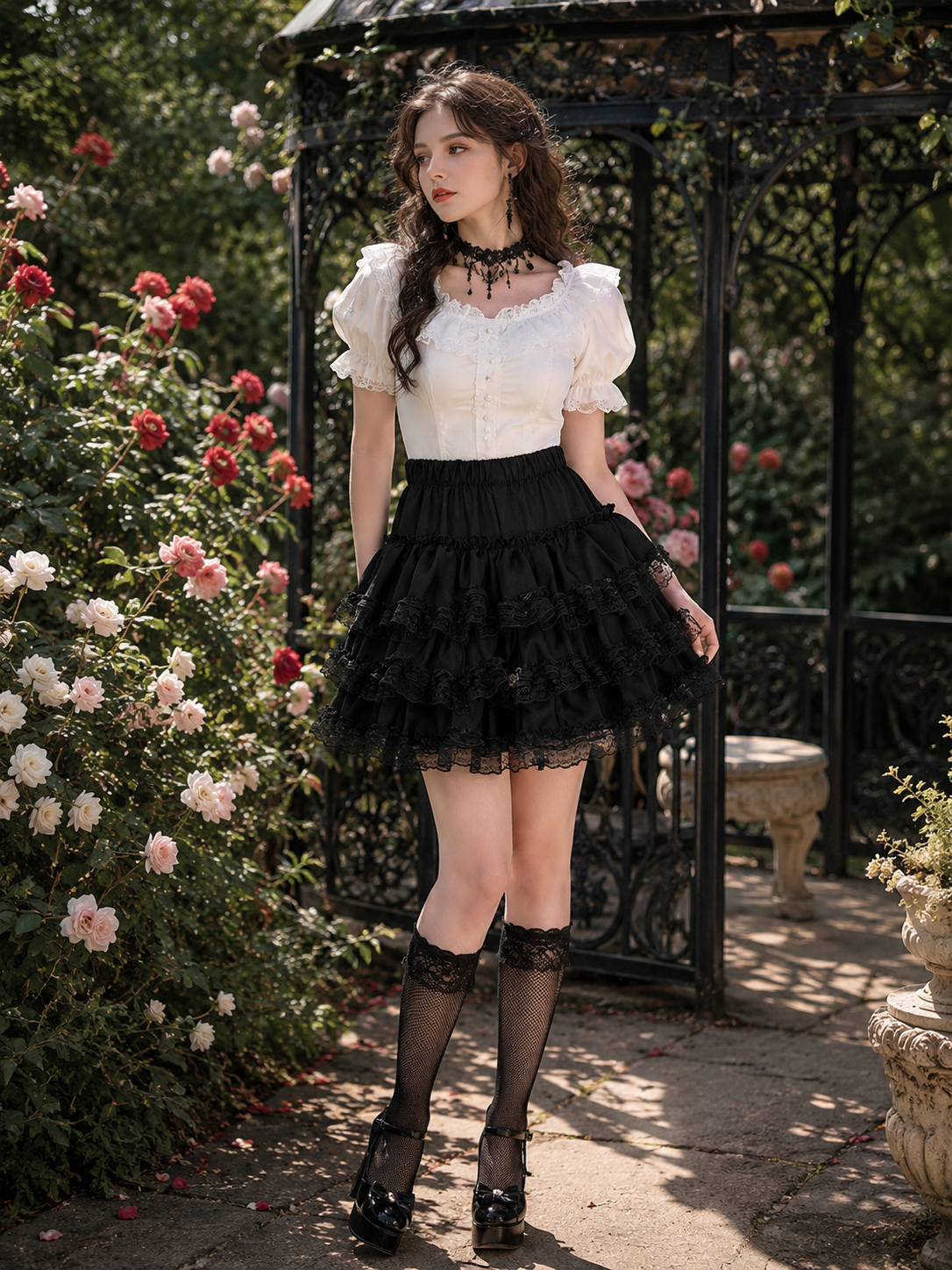 Black Safety Shorts Lolita Mini Pettiskirt | Back Or Silhouette View | Aurora Lolita Black Safety Shorts Lolita Mini Pettiskirt - back or silhouette view for black gothic daily Lolita outfit