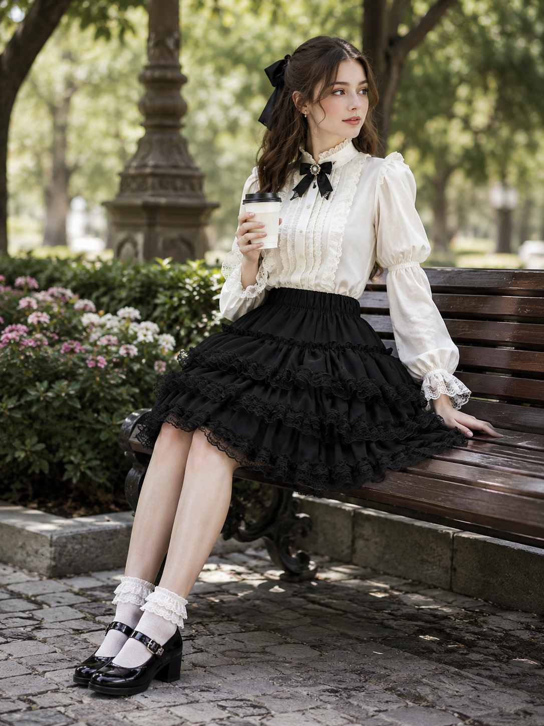 Black Safety Shorts Lolita Mini Pettiskirt | Scale And Wearing Reference | Aurora Lolita Black Safety Shorts Lolita Mini Pettiskirt - scale and wearing reference for black gothic daily Lolita outfit