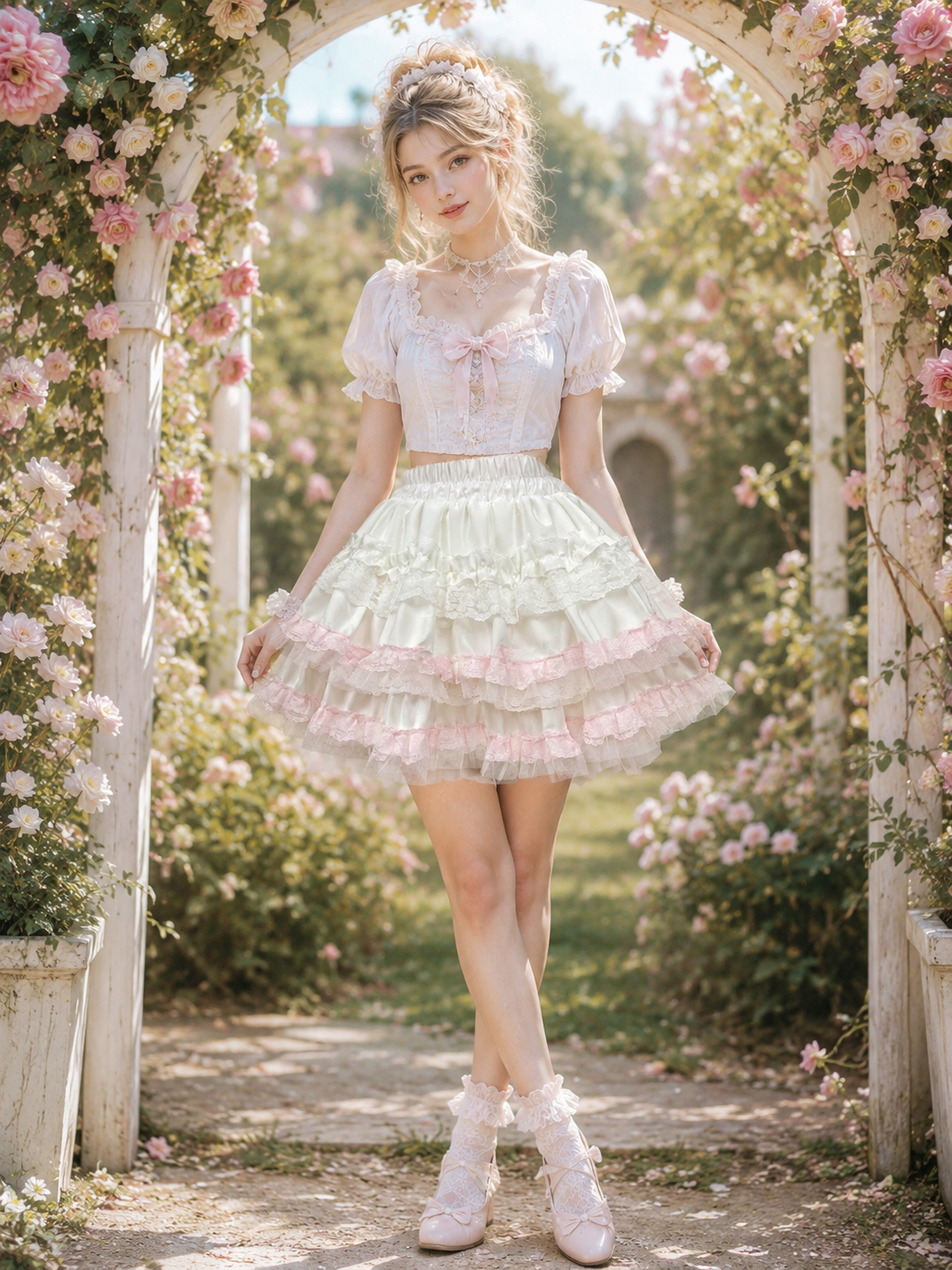Pink Sweet Lolita Cake Pettiskirt | Side Or Worn Angle | Aurora Lolita Pink Sweet Lolita Cake Pettiskirt - side or worn angle for pink sweet cake skirt Lolita outfit