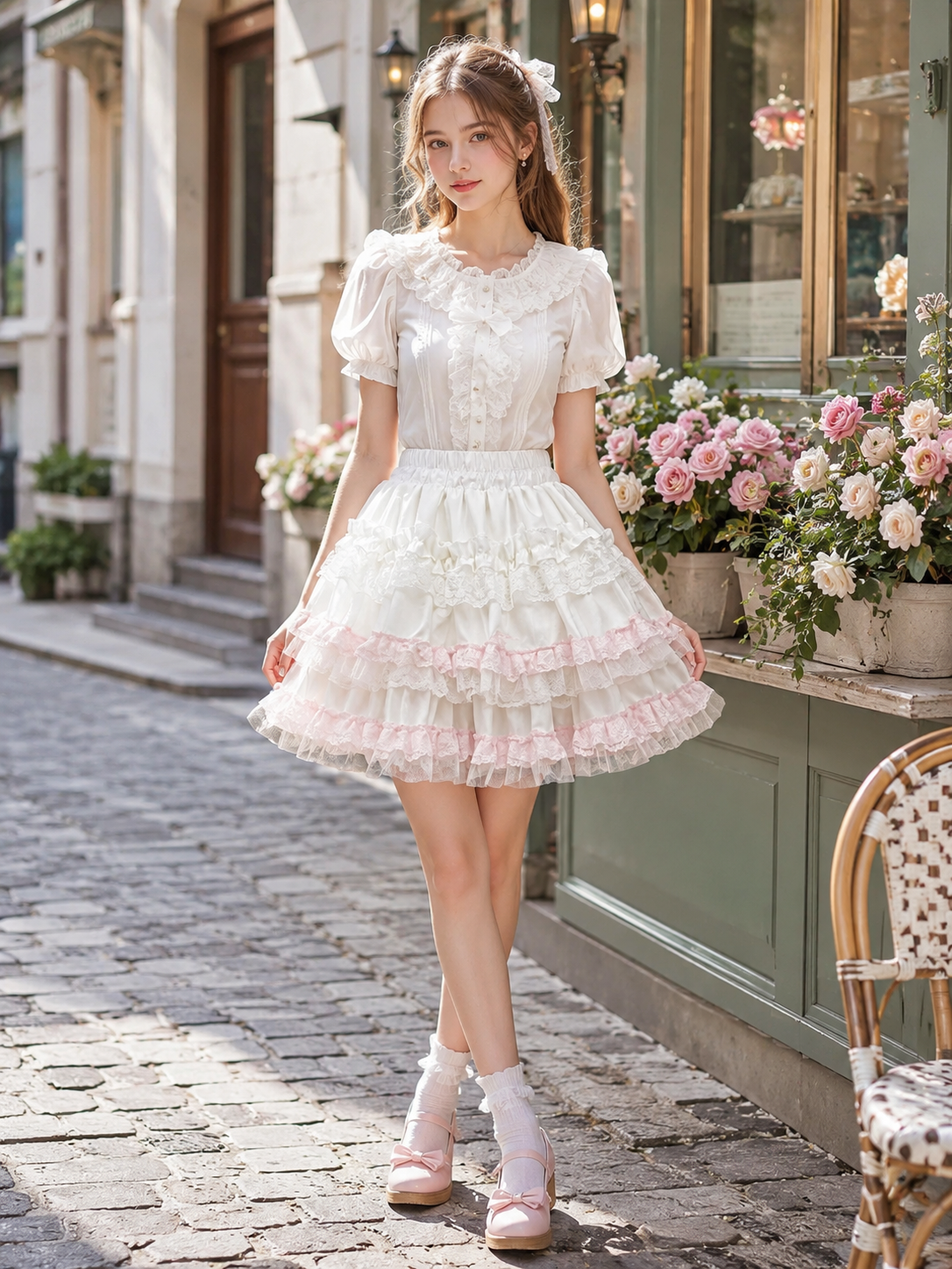 Pink Sweet Lolita Cake Pettiskirt | Model Styling View | Aurora Lolita Pink Sweet Lolita Cake Pettiskirt - model styling view for pink sweet cake skirt Lolita outfit