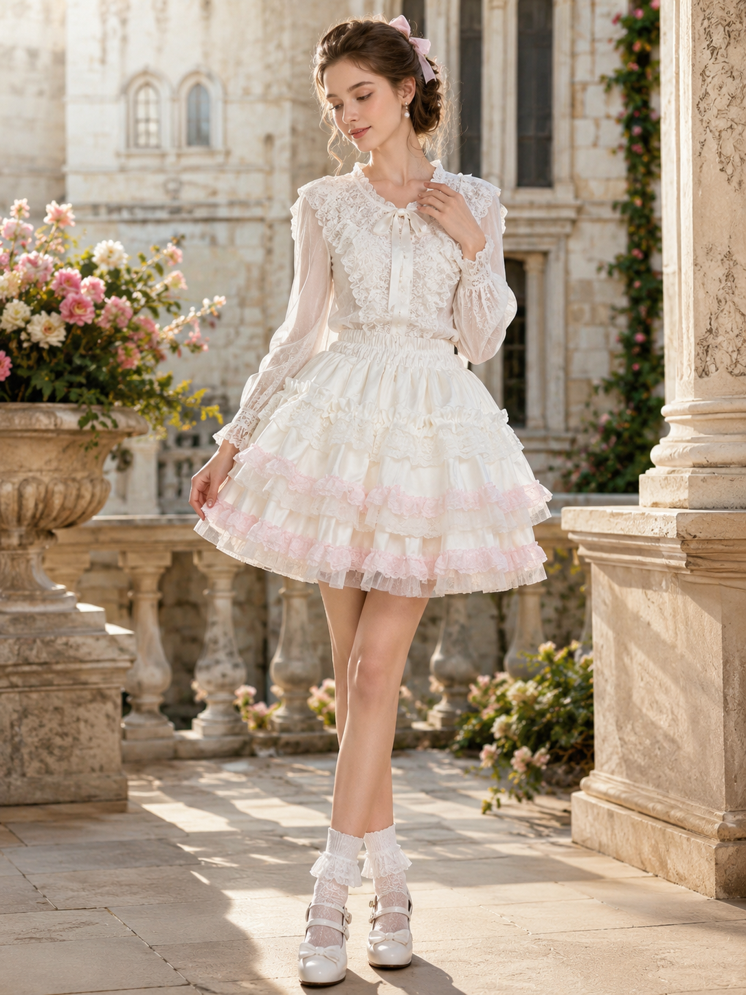 Pink Sweet Lolita Cake Pettiskirt | Trim And Texture Close-Up | Aurora Lolita Pink Sweet Lolita Cake Pettiskirt - trim and texture close-up for pink sweet cake skirt Lolita outfit