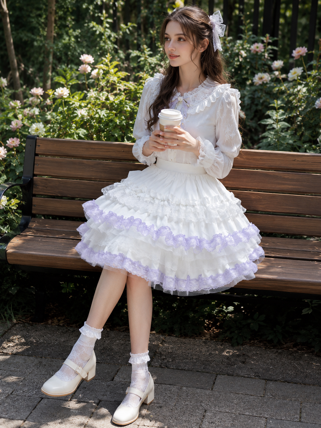 Purple Sweet Lolita Cake Pettiskirt | Front Detail View | Aurora Lolita Purple Sweet Lolita Cake Pettiskirt - front detail view for purple sweet cake skirt Lolita outfit