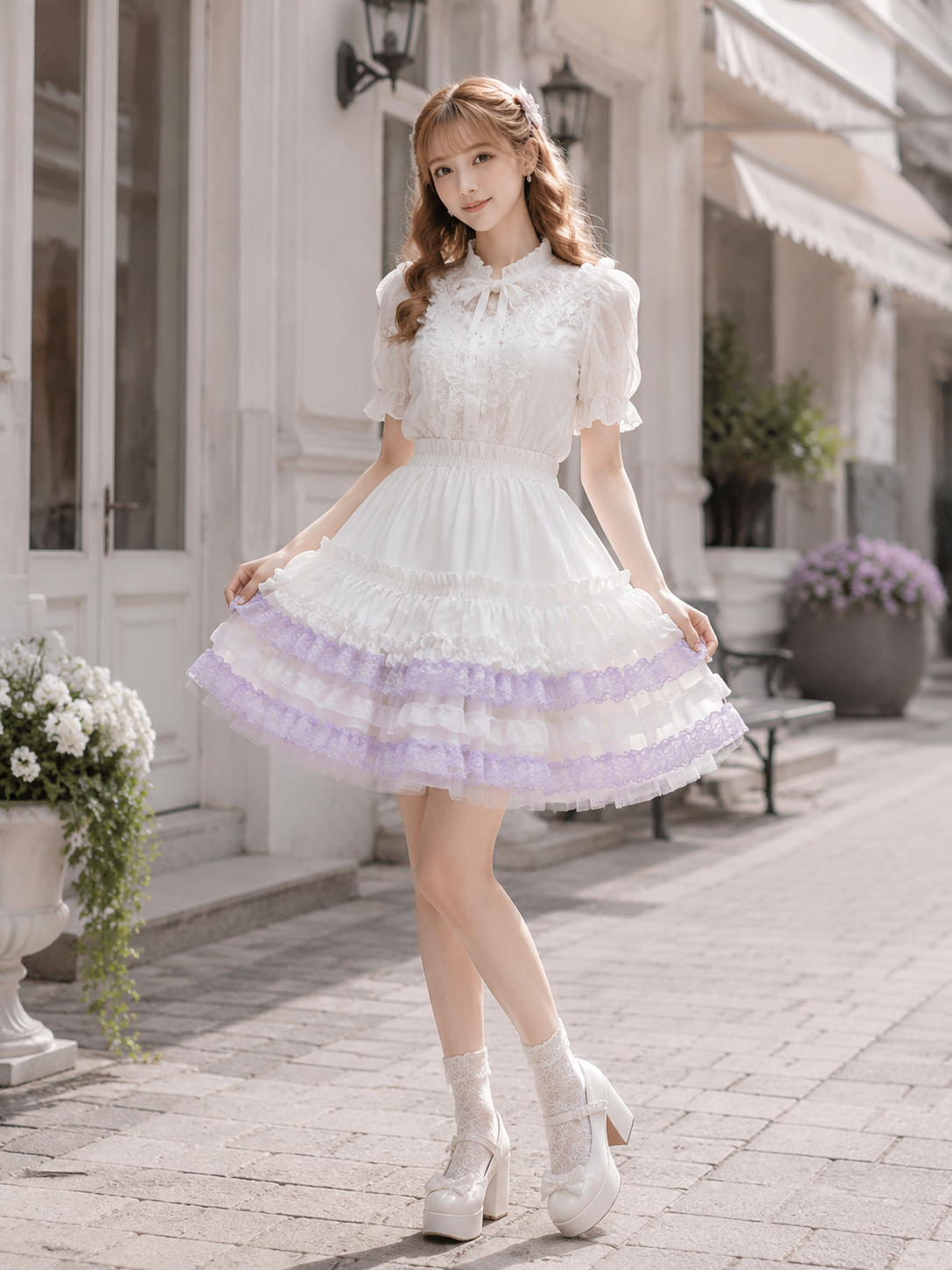 Purple Sweet Lolita Cake Pettiskirt | Side Or Worn Angle | Aurora Lolita Purple Sweet Lolita Cake Pettiskirt - side or worn angle for purple sweet cake skirt Lolita outfit