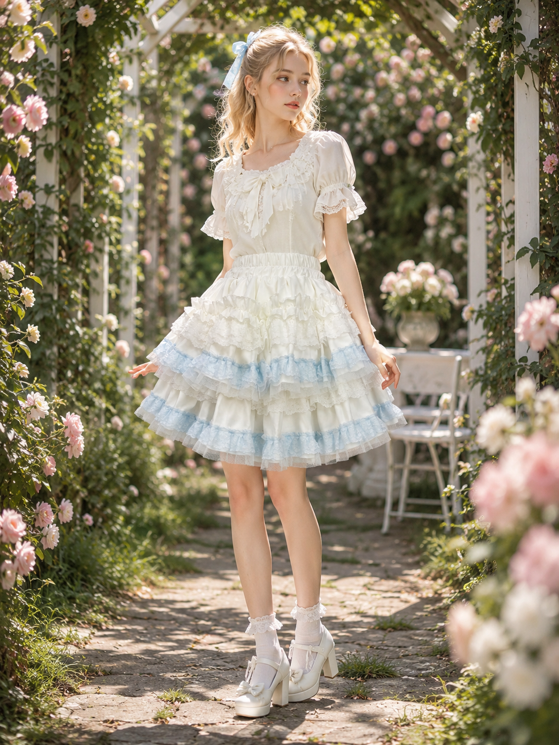 Blue Sweet Lolita Cake Pettiskirt | Back Or Silhouette View | Aurora Lolita Blue Sweet Lolita Cake Pettiskirt - back or silhouette view for blue sweet cake skirt Lolita outfit
