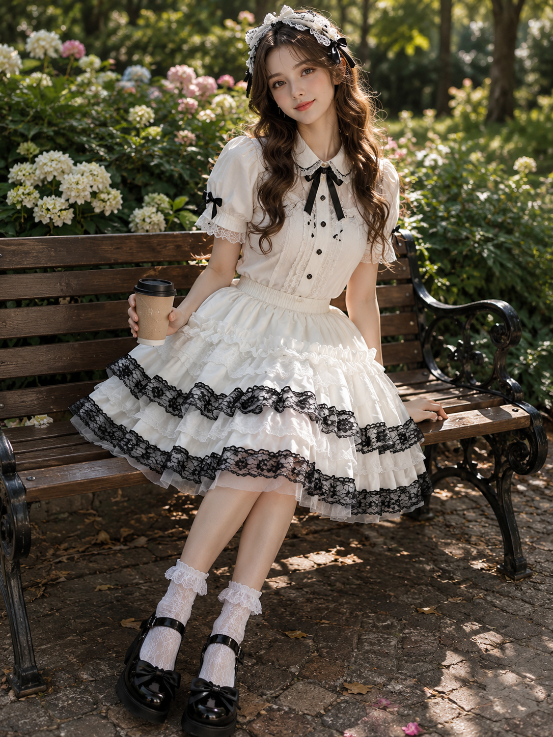 Black Sweet Lolita Cake Pettiskirt | Front Detail View | Aurora Lolita Black Sweet Lolita Cake Pettiskirt - front detail view for black sweet cake skirt Lolita outfit