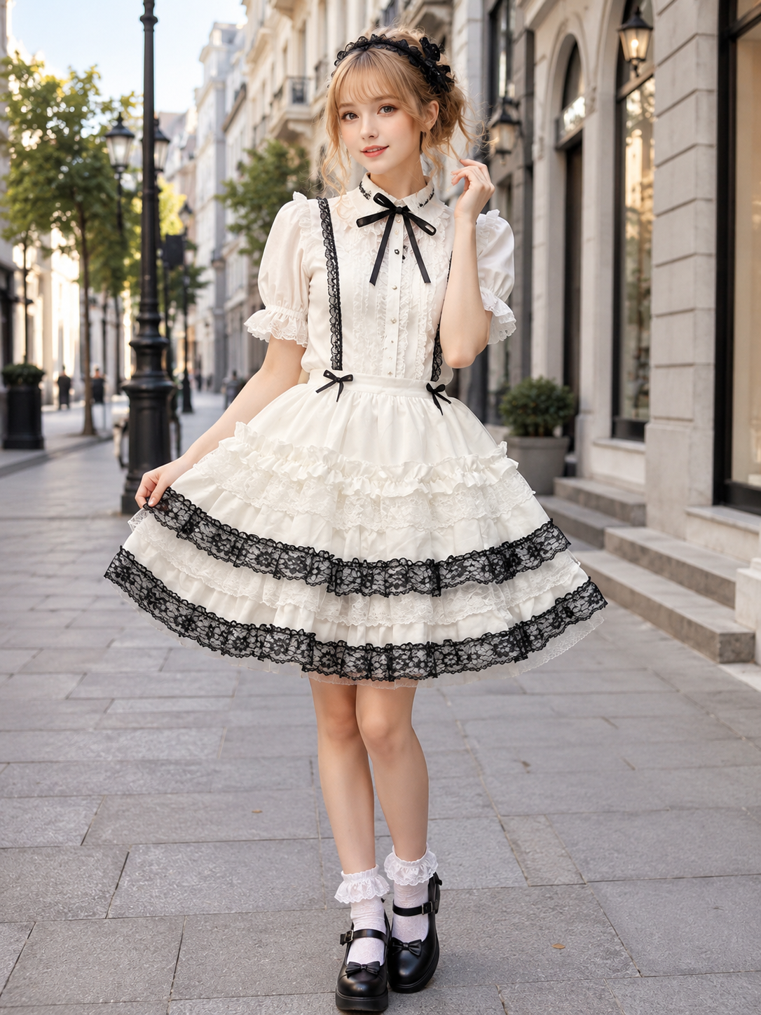 Black Sweet Lolita Cake Pettiskirt | Trim And Texture Close-Up | Aurora Lolita Black Sweet Lolita Cake Pettiskirt - trim and texture close-up for black sweet cake skirt Lolita outfit