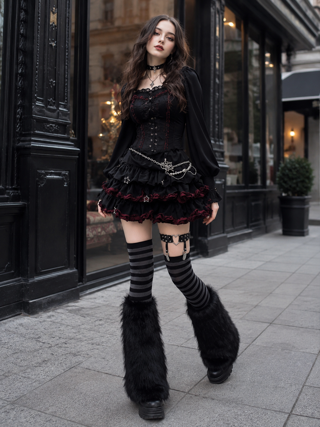 Black Shibuya Punk Gothic Lolita Mini Skirt | Side Or Worn Angle | Aurora Lolita Black Shibuya Punk Gothic Lolita Mini Skirt - side or worn angle for black shibuya punk gothic Lolita outfit