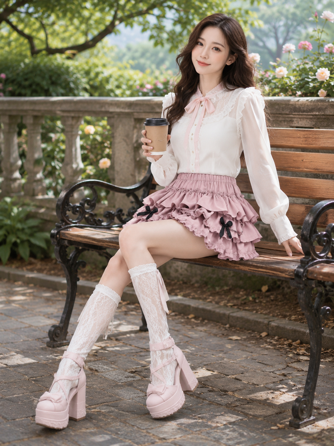 Pink Bow Sweet Lolita Cake Mini Skirt | Scale And Wearing Reference | Aurora Lolita Pink Bow Sweet Lolita Cake Mini Skirt - scale and wearing reference for pink sweet bow cake skirt Lolita outfit