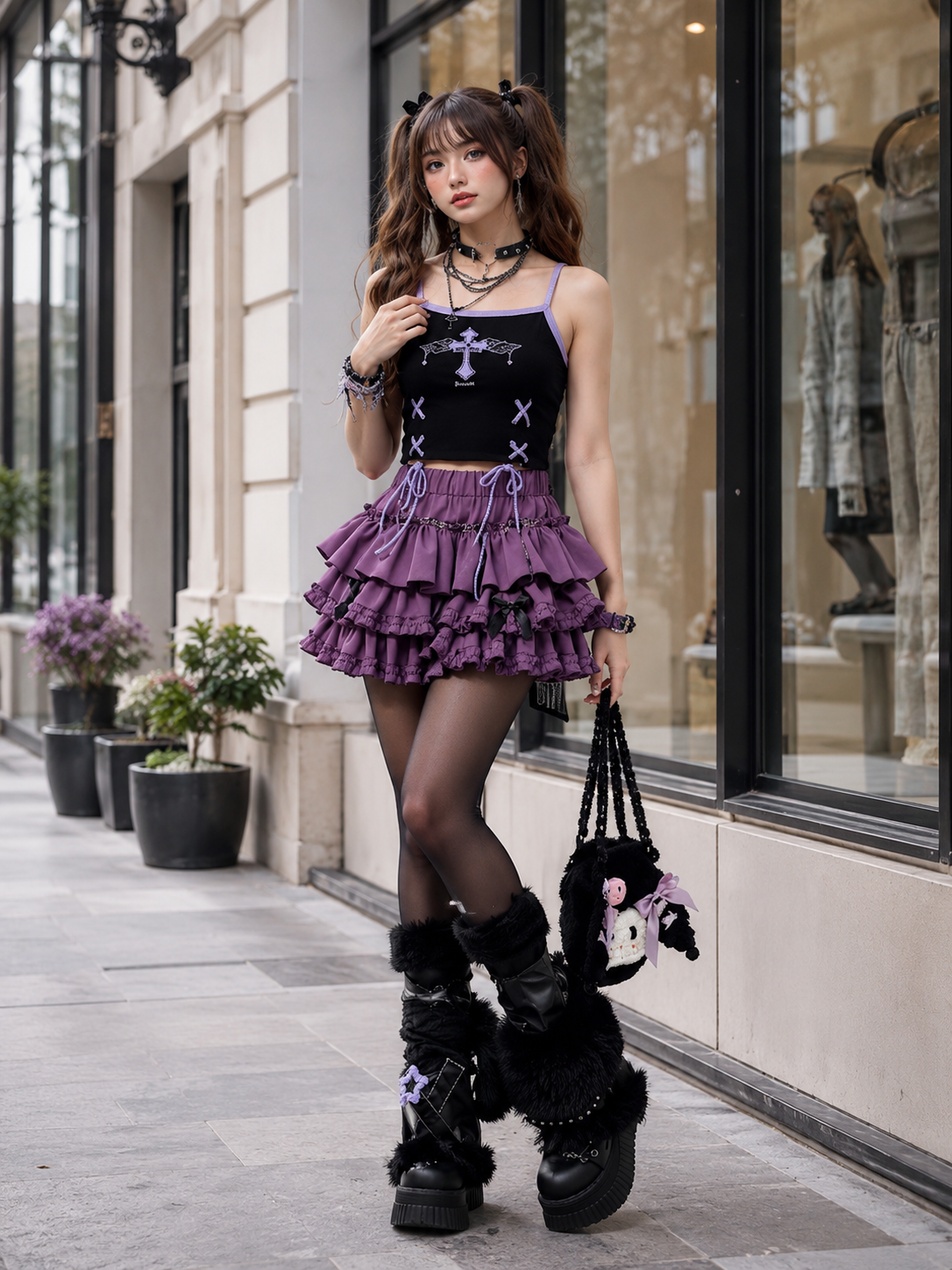 Purple Bow Sweet Lolita Cake Mini Skirt | Trim And Texture Close-Up | Aurora Lolita Purple Bow Sweet Lolita Cake Mini Skirt - trim and texture close-up for purple sweet bow cake skirt Lolita outfit