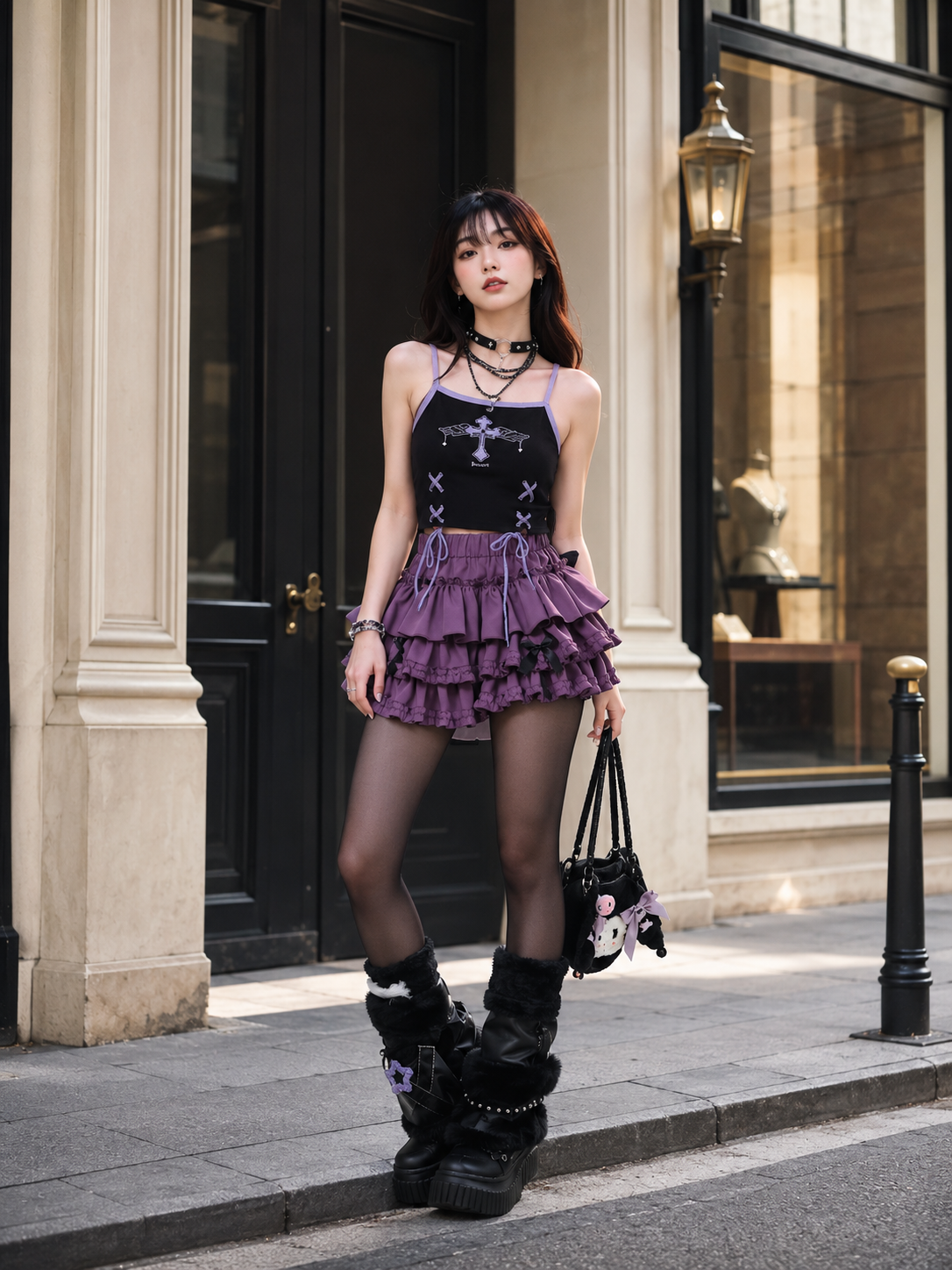 Purple Bow Sweet Lolita Cake Mini Skirt | Side Or Worn Angle | Aurora Lolita Purple Bow Sweet Lolita Cake Mini Skirt - side or worn angle for purple sweet bow cake skirt Lolita outfit