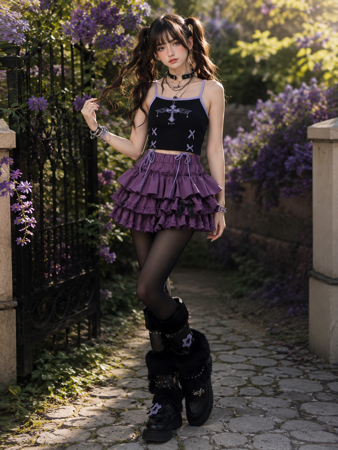 Purple Bow Sweet Lolita Cake Mini Skirt | Back Or Silhouette View | Aurora Lolita Purple Bow Sweet Lolita Cake Mini Skirt - back or silhouette view for purple sweet bow cake skirt Lolita outfit