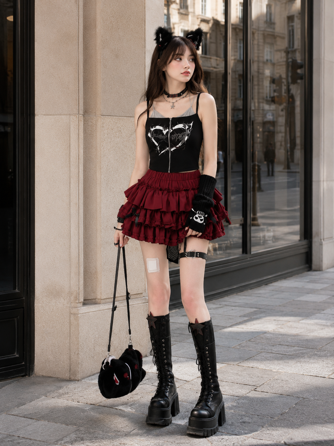 Red Bow Sweet Lolita Cake Mini Skirt | Extra Product View | Aurora Lolita Red Bow Sweet Lolita Cake Mini Skirt - extra product view for red sweet bow cake skirt Lolita outfit