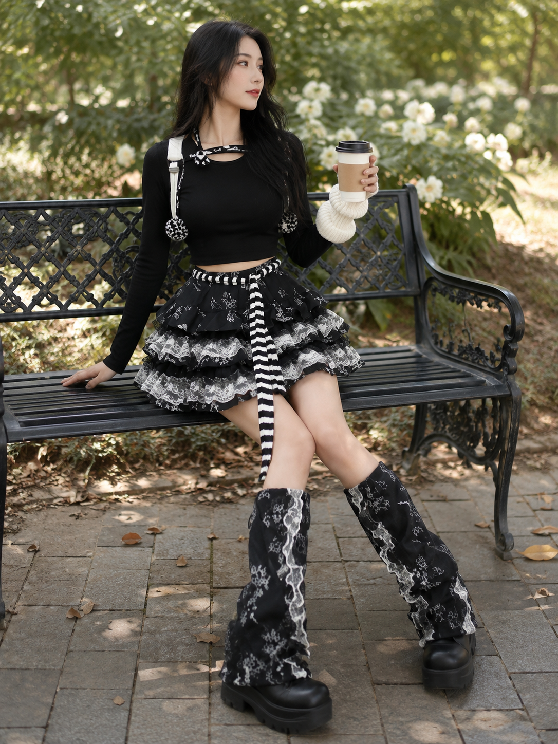 Black Harajuku Y2K Gothic Lace Cake Skirt | Main Product View | Aurora Lolita Black Harajuku Y2K Gothic Lace Cake Skirt - main product view for black harajuku y2k gothic lace Lolita outfit