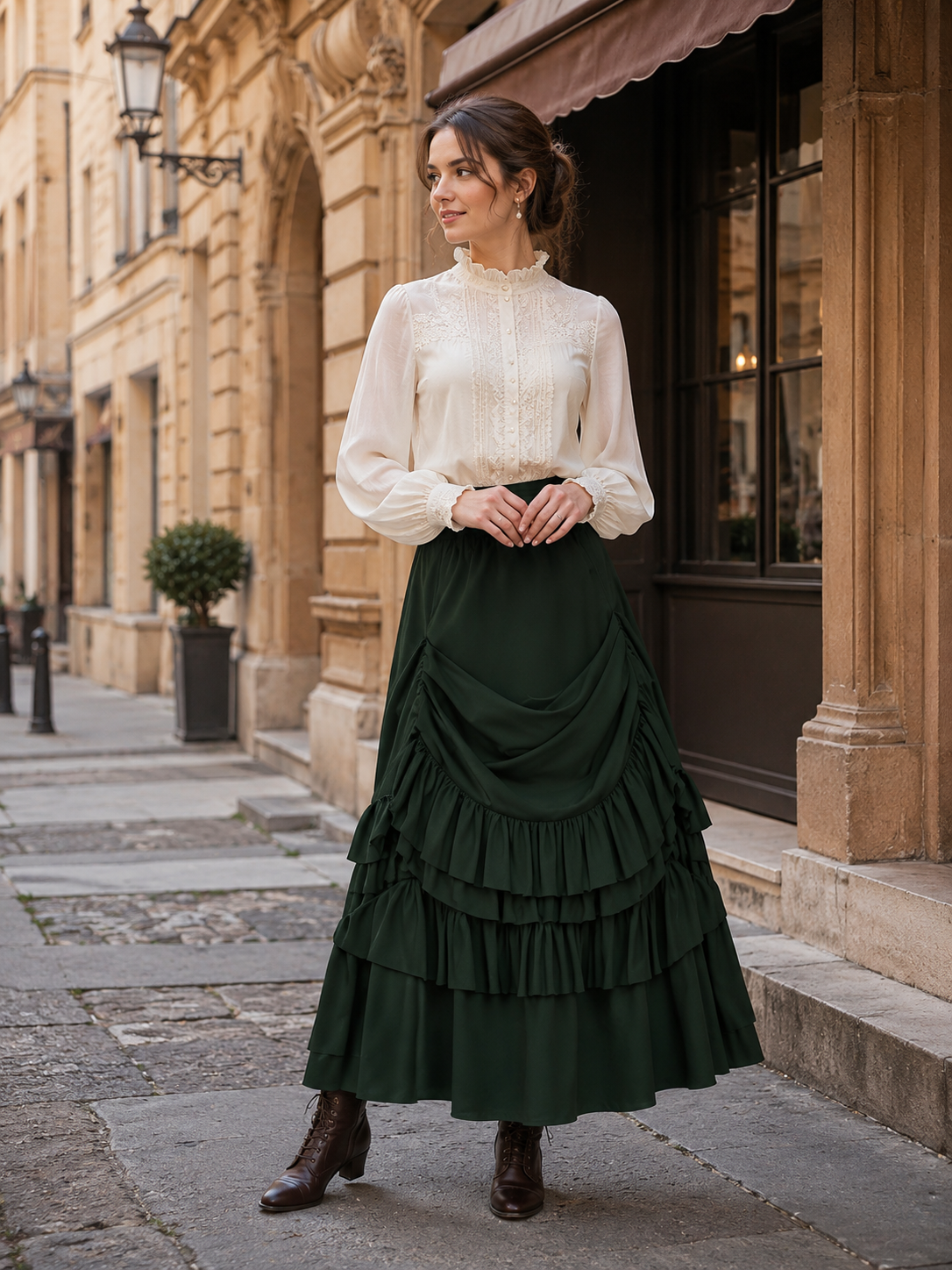 Green Vintage Ruffle Gothic Lolita Skirt - main product view for green vintage gothic ruffle Lolita outfit