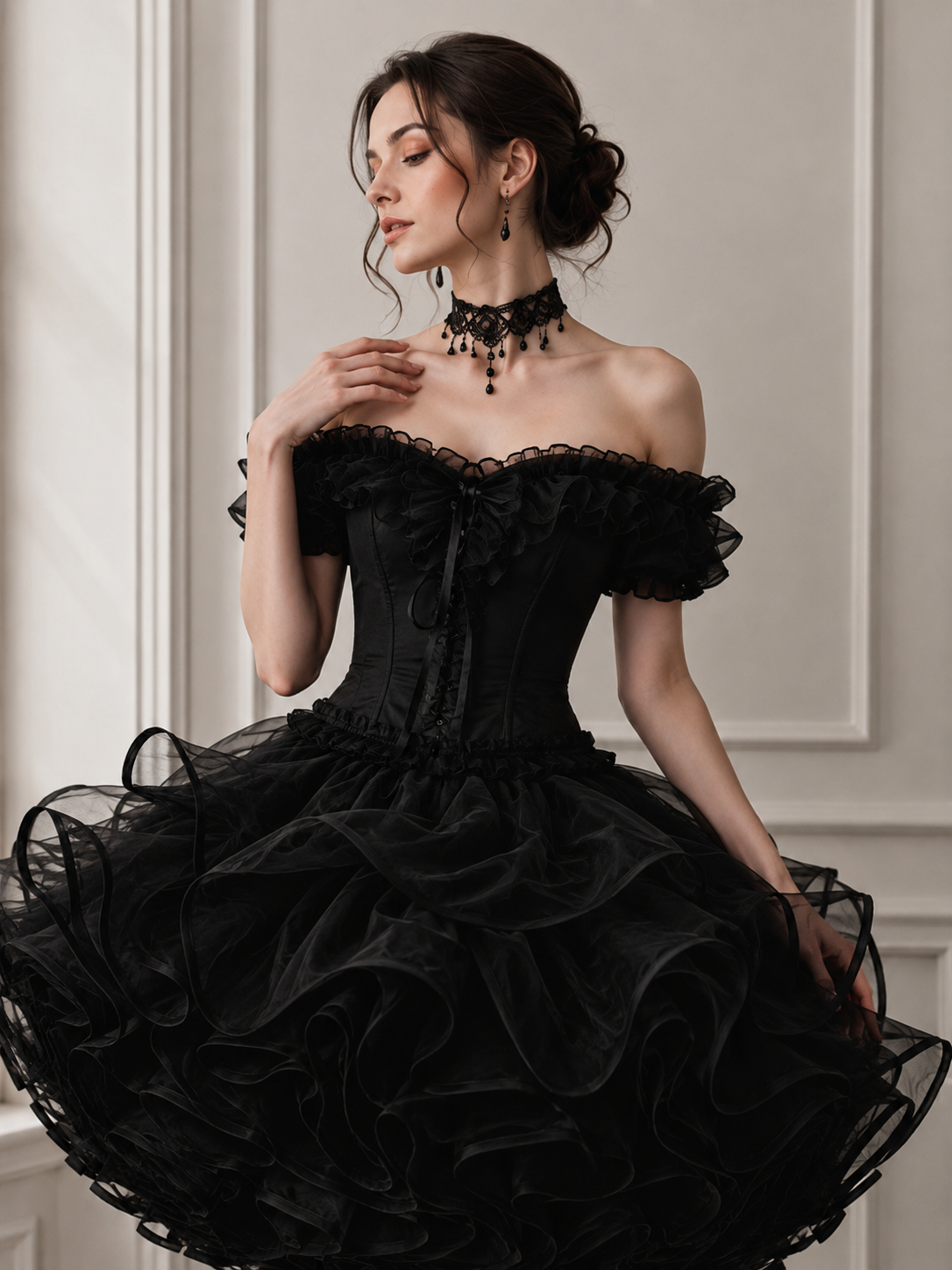 Black Dark Romance Lolita Petticoat | Front Detail View | Aurora Lolita Black Dark Romance Lolita Petticoat - front detail view for black gothic petticoat dark romance Lolita outfit