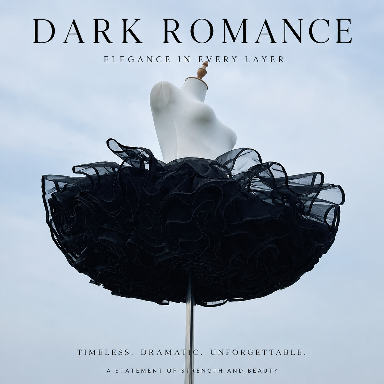 Black Dark Romance Lolita Petticoat | Side Or Worn Angle | Aurora Lolita Black Dark Romance Lolita Petticoat - side or worn angle for black gothic petticoat dark romance Lolita outfit