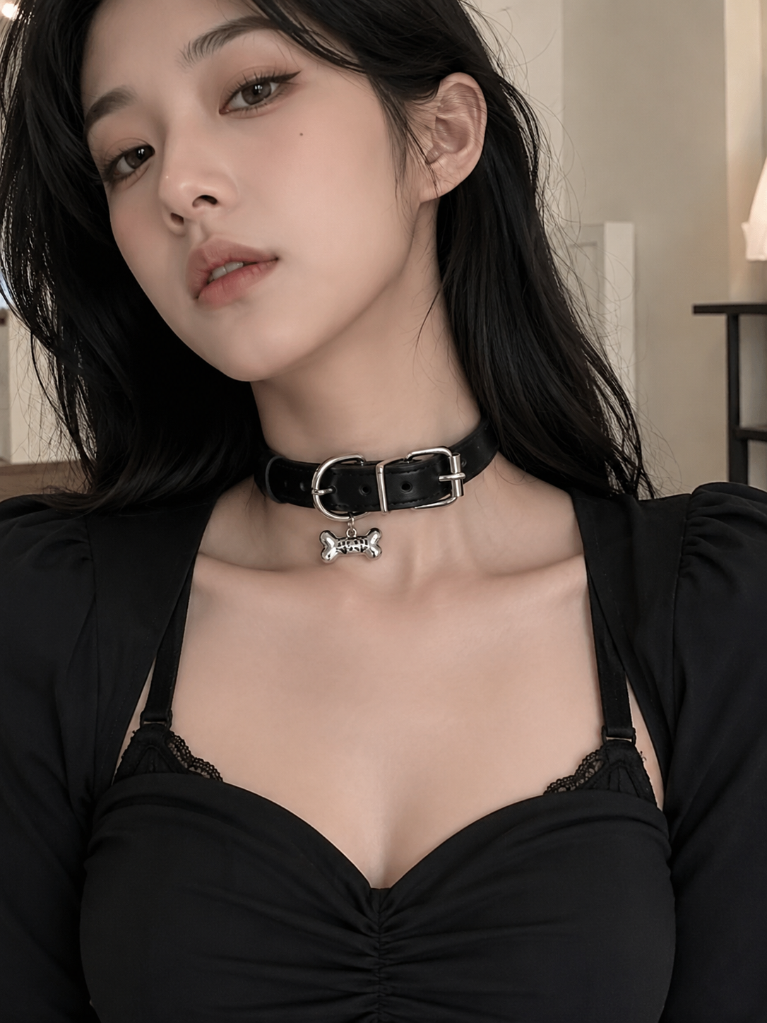 Black Velvet Cross Pendant Gothic Lolita Choker | Coord Lifestyle View | Aurora Lolita Black Velvet Cross Pendant Gothic Lolita Choker - coord lifestyle view for black gothic cross choker Lolita outfit