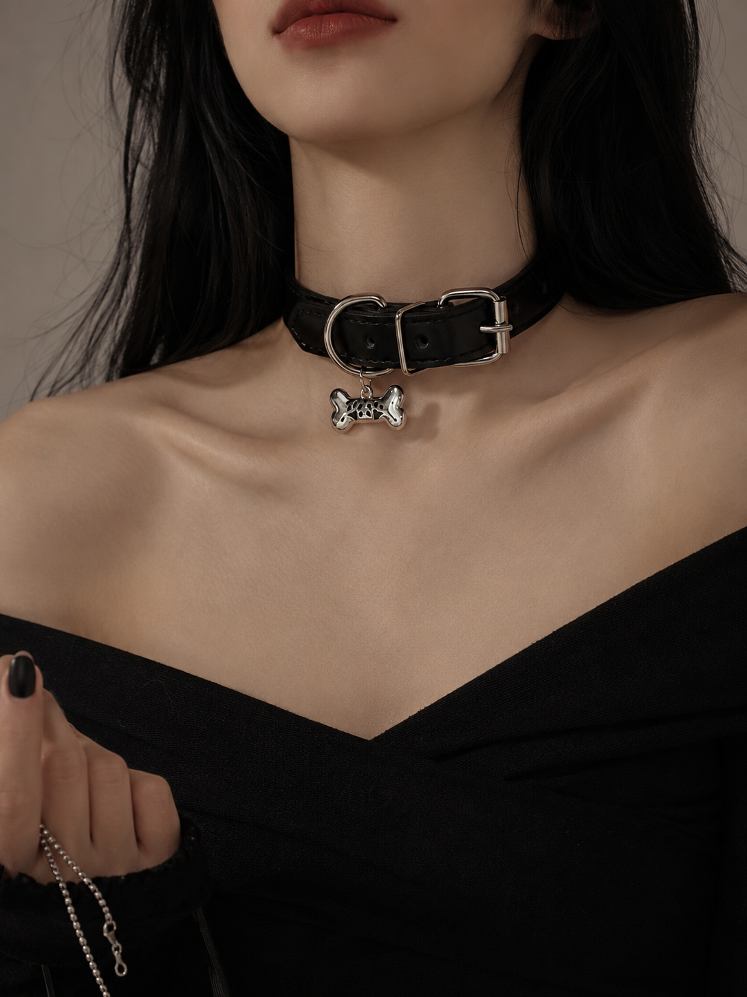 Black Velvet Cross Pendant Gothic Lolita Choker | Alternate Angle | Aurora Lolita Black Velvet Cross Pendant Gothic Lolita Choker - alternate angle for black gothic cross choker Lolita outfit