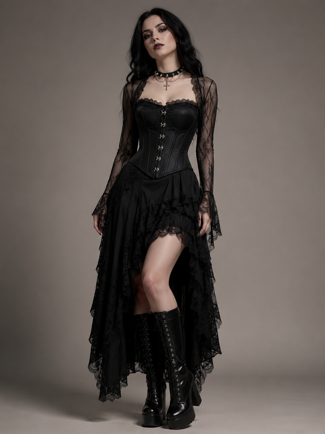 Black Cross Charm Gothic Lolita Choker | Side Or Worn Angle | Aurora Lolita Black Cross Charm Gothic Lolita Choker - side or worn angle for black gothic cross charm Lolita outfit