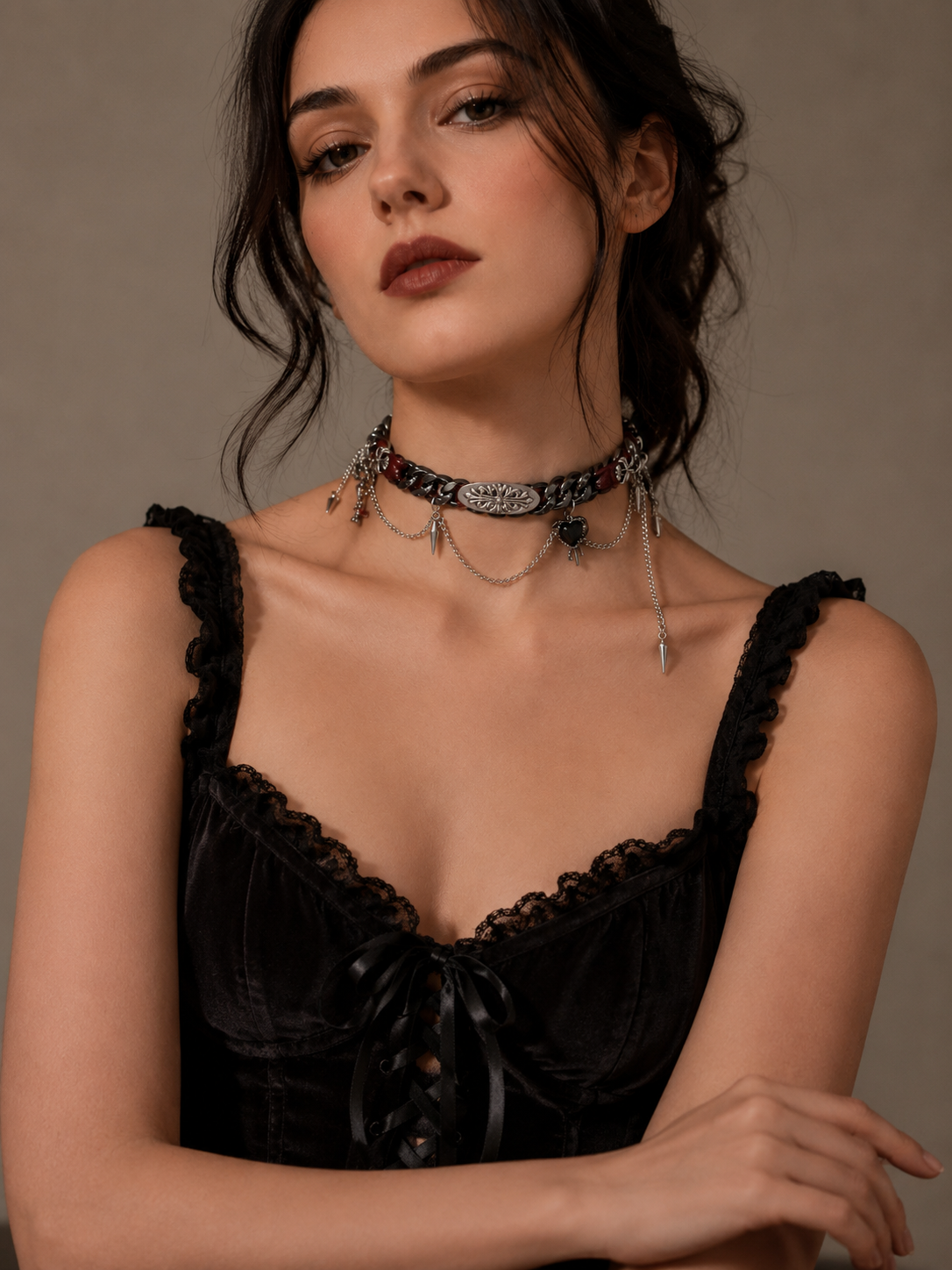 Black Lace Rose Gothic Lolita Choker | Main Product View | Aurora Lolita Black Lace Rose Gothic Lolita Choker - main product view for black lace rose gothic choker Lolita outfit