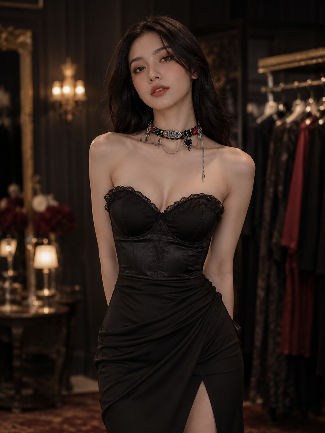 Black Lace Rose Gothic Lolita Choker | Scale And Wearing Reference | Aurora Lolita Black Lace Rose Gothic Lolita Choker - scale and wearing reference for black lace rose gothic choker Lolita outfit