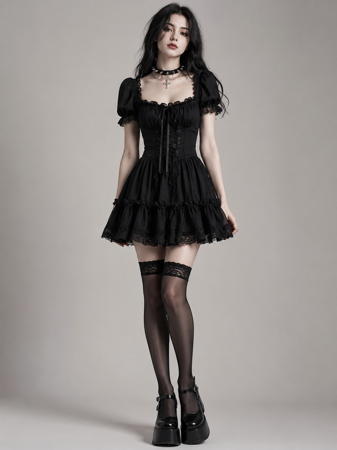 Black Velvet Bow Gothic Lolita Choker | Side Or Worn Angle | Aurora Lolita Black Velvet Bow Gothic Lolita Choker - side or worn angle for black velvet bow choker Lolita outfit