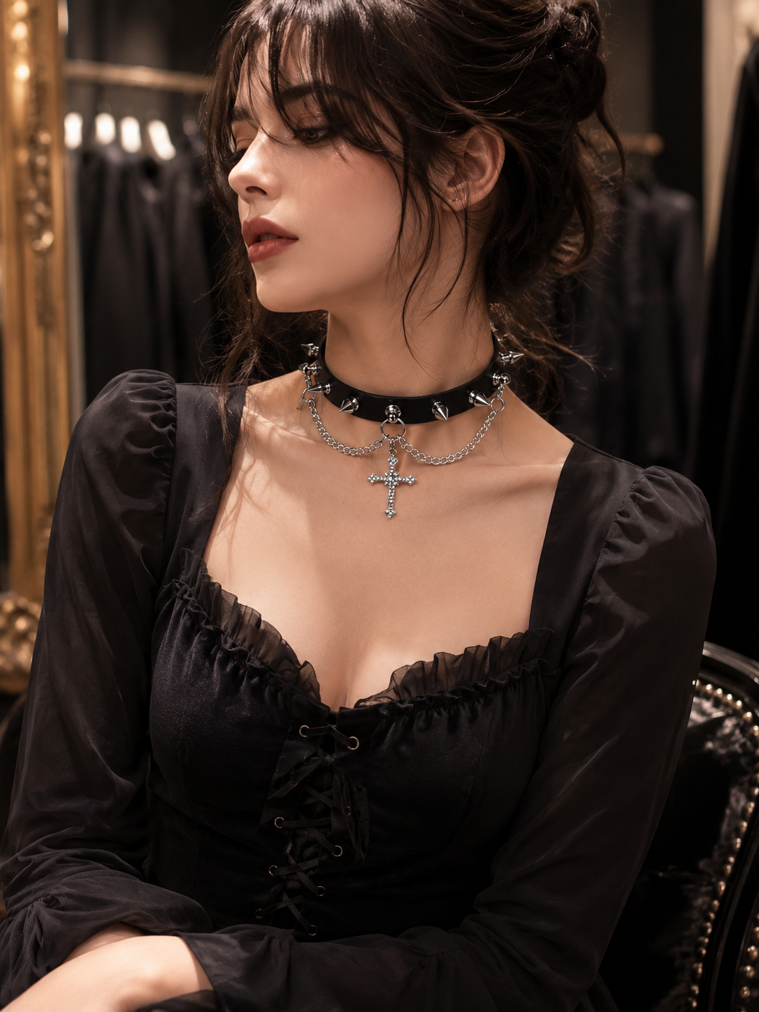 Black Velvet Bow Gothic Lolita Choker | Main Product View | Aurora Lolita Black Velvet Bow Gothic Lolita Choker - main product view for black velvet bow choker Lolita outfit