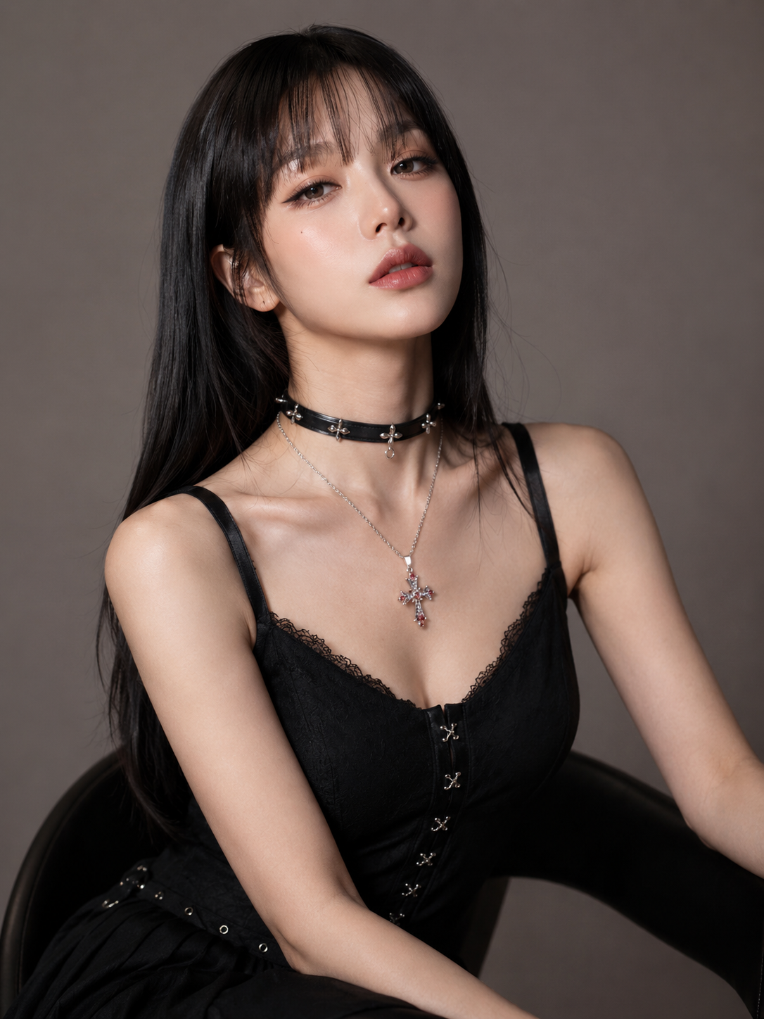 Black Minimal Gothic Lolita Collar Choker | Additional Detail | Aurora Lolita Black Minimal Gothic Lolita Collar Choker - additional detail for black minimal gothic collar Lolita outfit