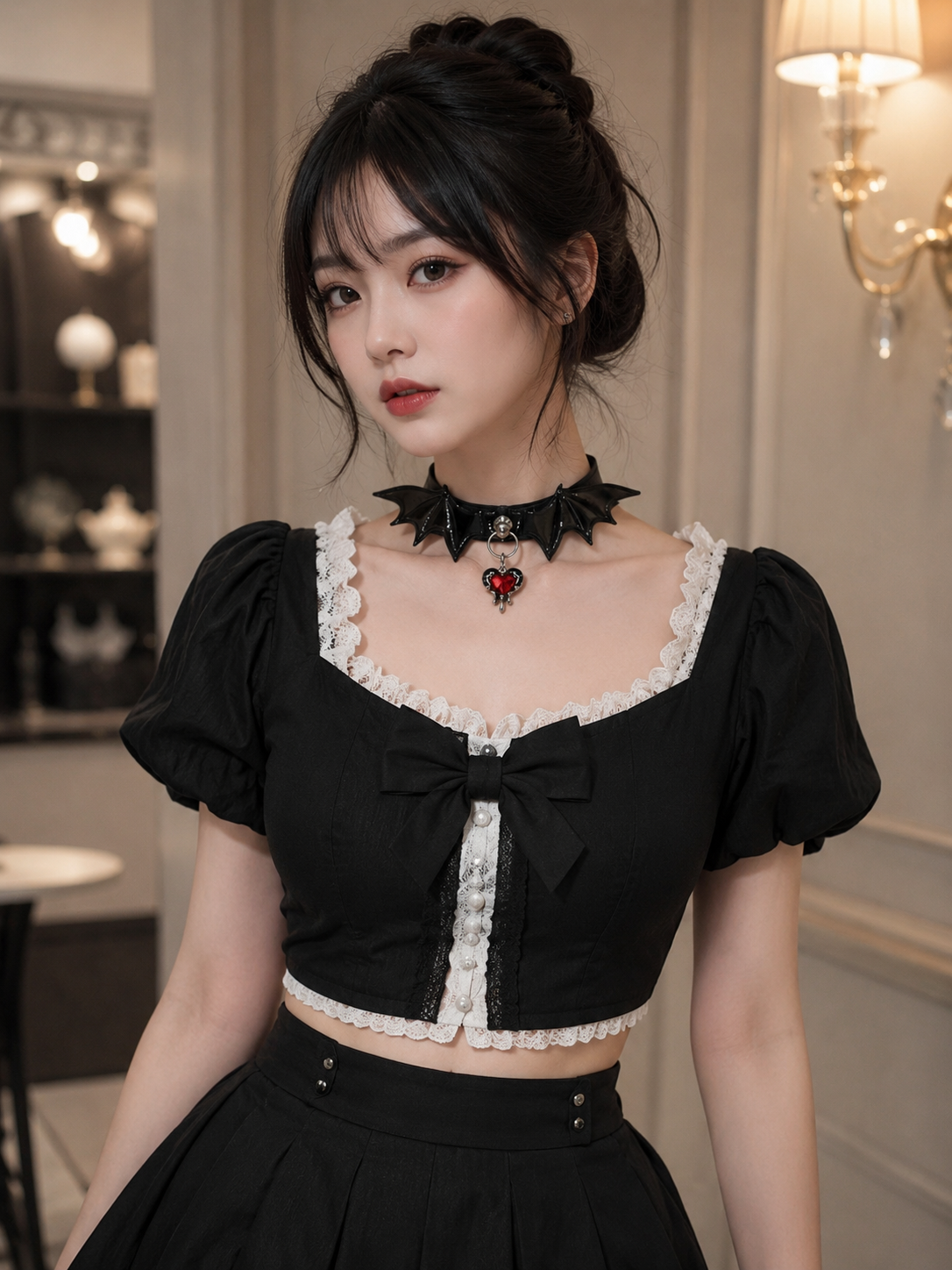 Black Flower Gothic Lolita Choker | Additional Detail | Aurora Lolita Black Flower Gothic Lolita Choker - additional detail for black flower gothic choker Lolita outfit