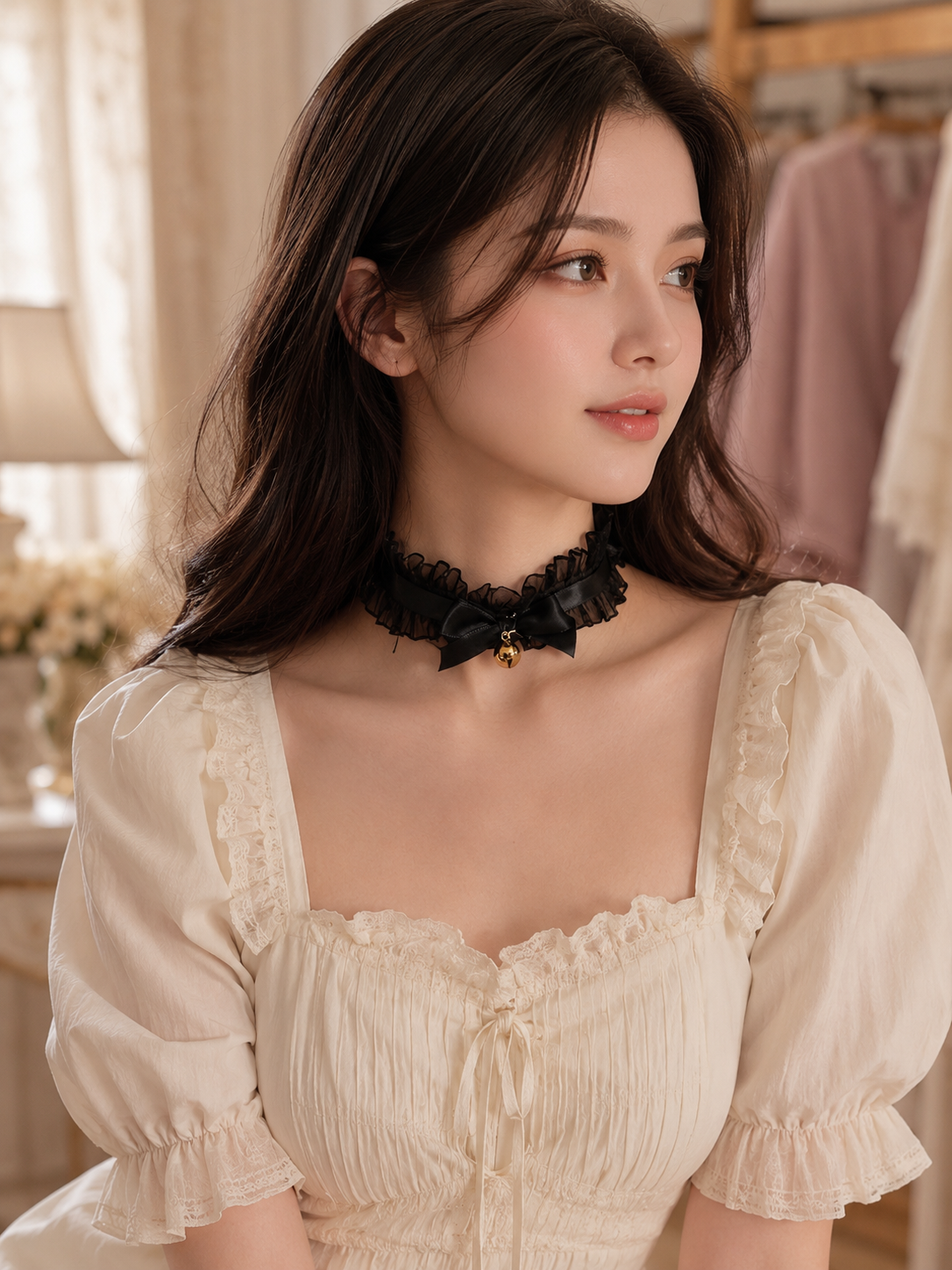 Black Ruffle Lace Gothic Lolita Choker - main product view for black ruffle lace choker Lolita outfit