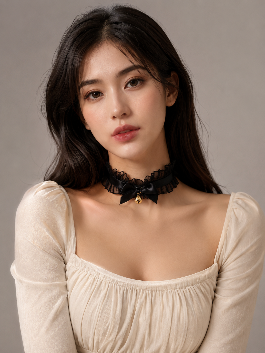Black Ruffle Lace Gothic Lolita Choker | Front Detail View | Aurora Lolita Black Ruffle Lace Gothic Lolita Choker - front detail view for black ruffle lace choker Lolita outfit