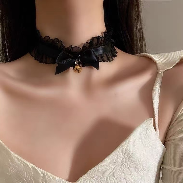 Black Ruffle Lace Gothic Lolita Choker | Side Or Worn Angle | Aurora Lolita Black Ruffle Lace Gothic Lolita Choker - side or worn angle for black ruffle lace choker Lolita outfit