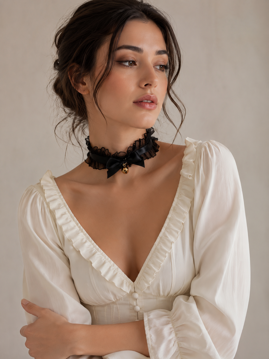Black Ruffle Lace Gothic Lolita Choker | Coord Lifestyle View | Aurora Lolita Black Ruffle Lace Gothic Lolita Choker - coord lifestyle view for black ruffle lace choker Lolita outfit