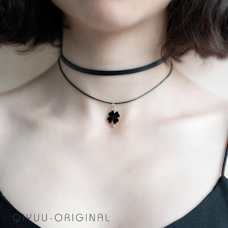 Black Cord Pendant Classic Lolita Choker | Side Or Worn Angle | Aurora Lolita Black Cord Pendant Classic Lolita Choker - side or worn angle for black cord pendant classic choker Lolita outfit