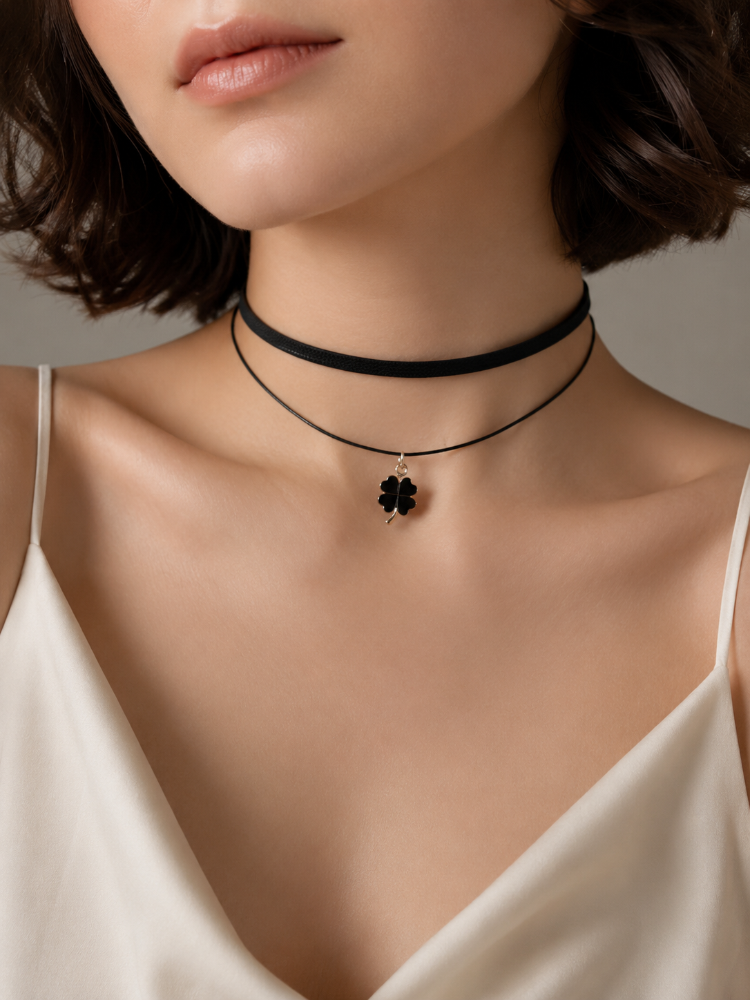 Black Cord Pendant Classic Lolita Choker | Main Product View | Aurora Lolita Black Cord Pendant Classic Lolita Choker - main product view for black cord pendant classic choker Lolita outfit