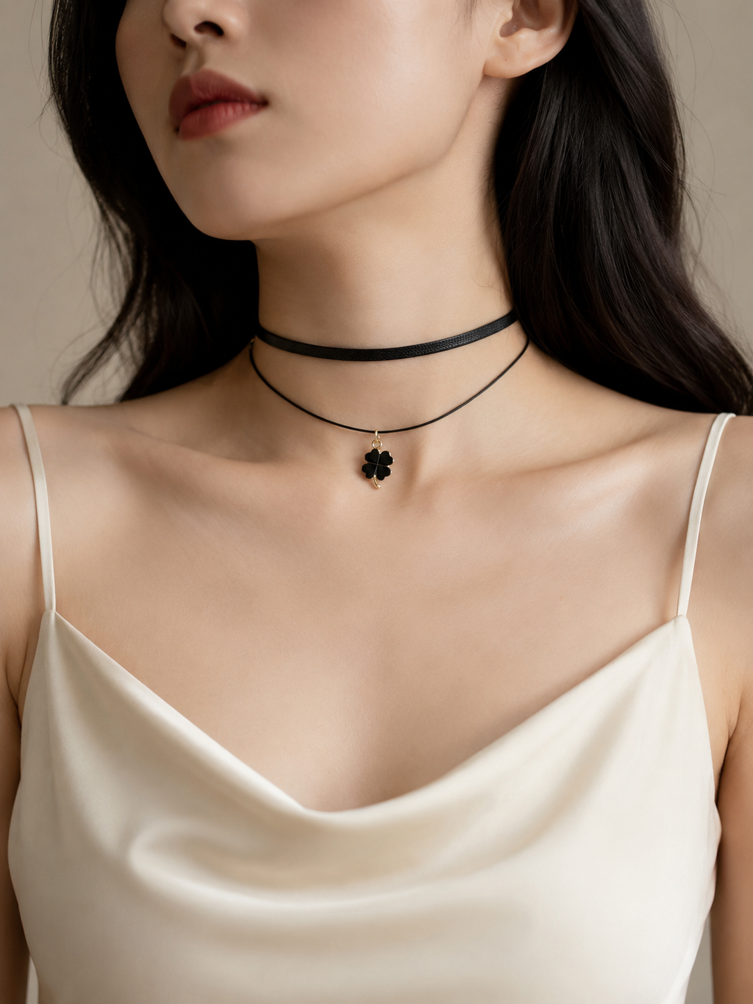 Black Cord Pendant Classic Lolita Choker | Alternate Angle | Aurora Lolita Black Cord Pendant Classic Lolita Choker - alternate angle for black cord pendant classic choker Lolita outfit
