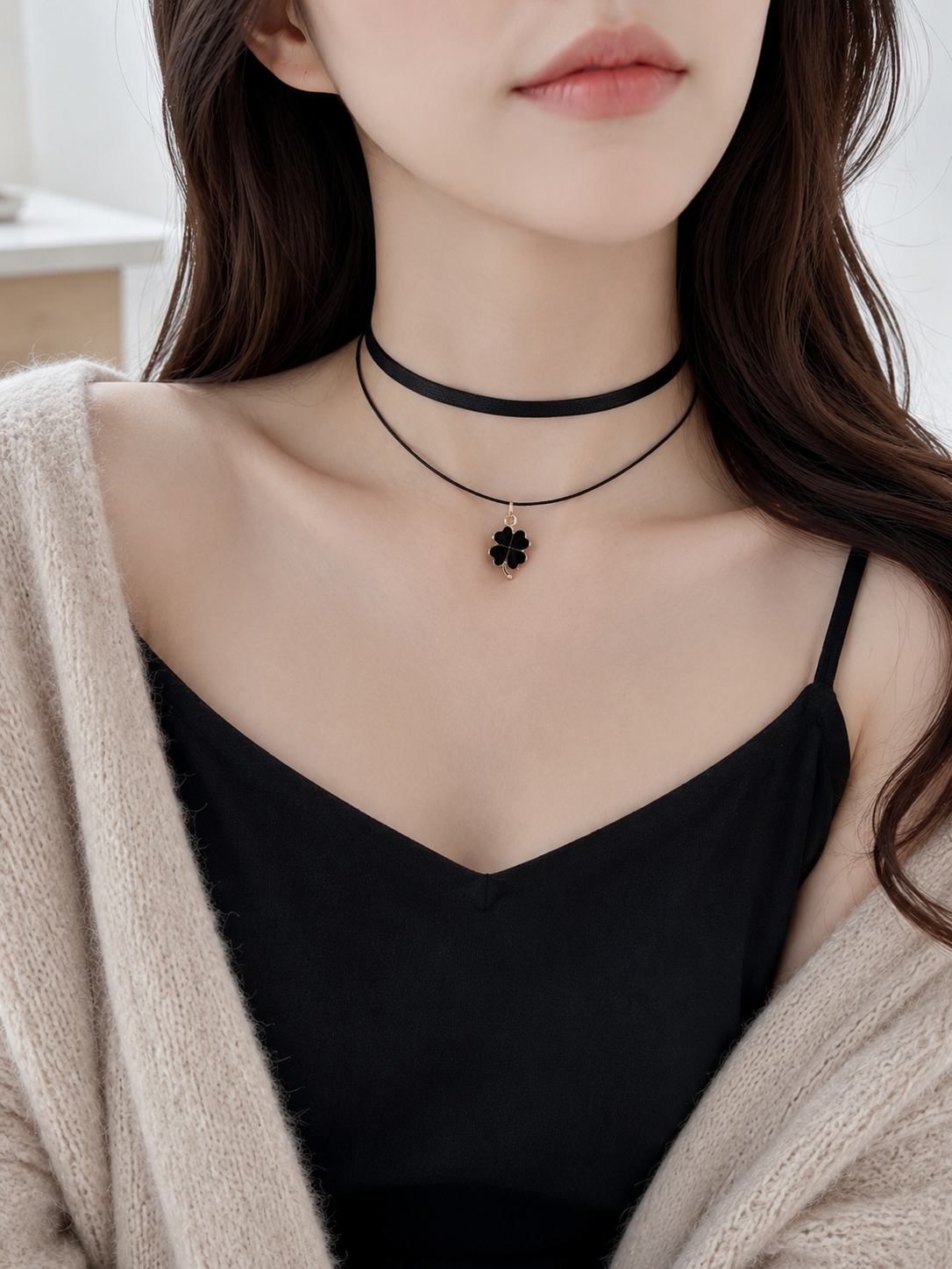 Black Cord Pendant Classic Lolita Choker | Additional Detail | Aurora Lolita Black Cord Pendant Classic Lolita Choker - additional detail for black cord pendant classic choker Lolita outfit