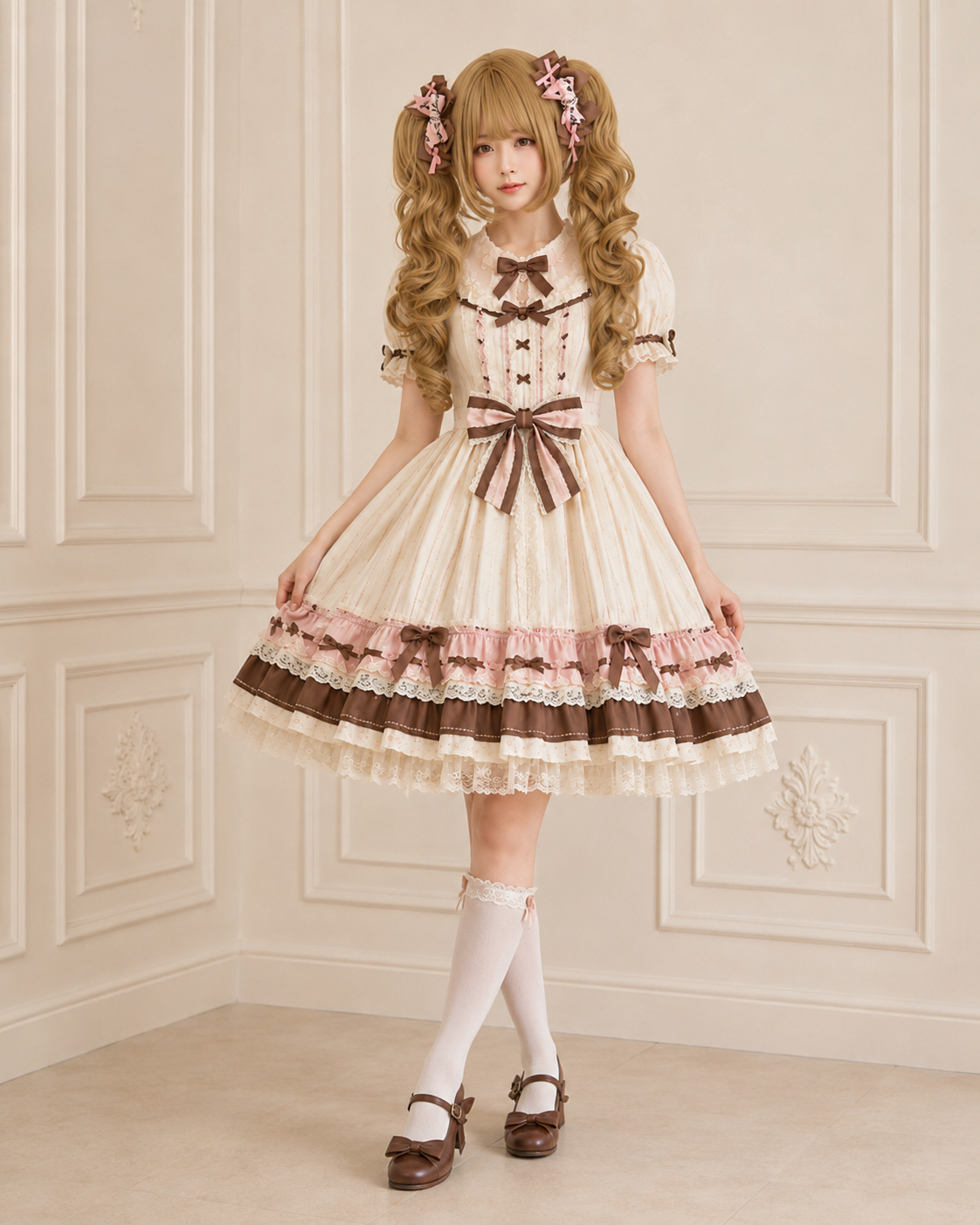 Baroque Sweetheart Twin-Tail Lolita Wig - Honey Blonde Main Product Styling View 01 Baroque Sweetheart Twin-Tail Lolita Wig in Honey Blonde, main product styling view 01