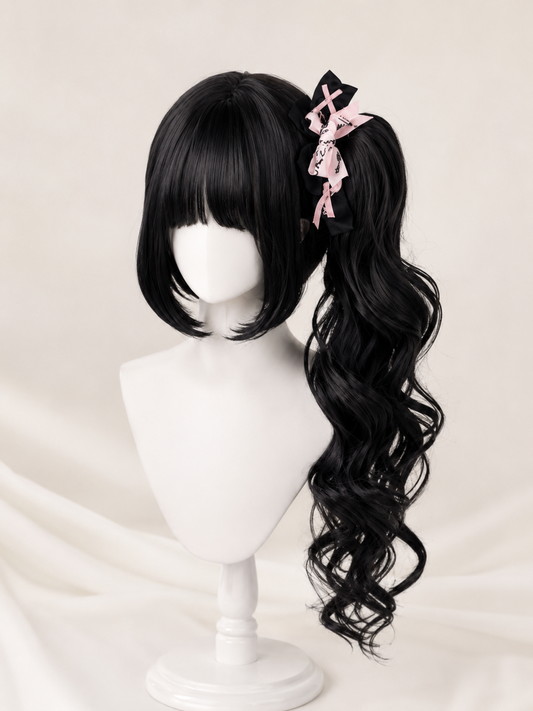 Baroque Sweetheart Twin-Tail Lolita Wig - Natural Black Mannequin Product View 02 Baroque Sweetheart Twin-Tail Lolita Wig in Natural Black, mannequin product view 02