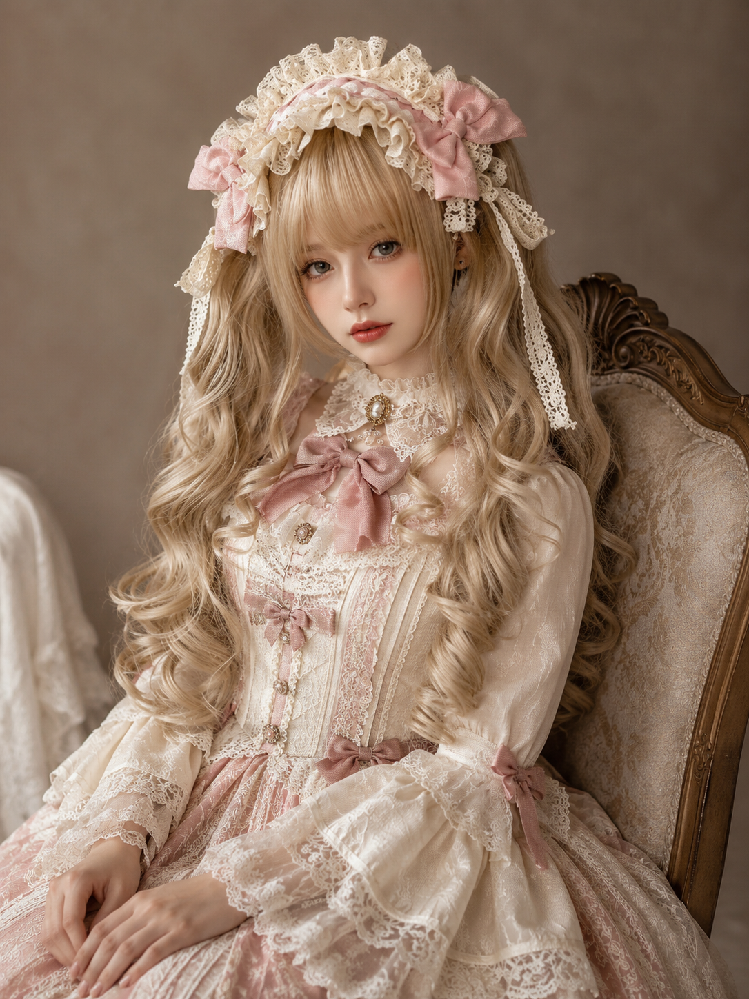 크림 골드 스파이럴 컬 Lolita 가발 | 크림 골드 | 모델 스타일링 이미지 04 크림 골드 스파이럴 컬 Lolita 가발, 크림 골드, 모델 스타일링 이미지 04