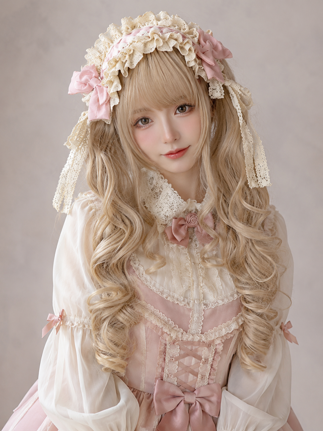 크림 골드 스파이럴 컬 Lolita 가발 | 크림 골드 | 모델 스타일링 이미지 05 크림 골드 스파이럴 컬 Lolita 가발, 크림 골드, 모델 스타일링 이미지 05