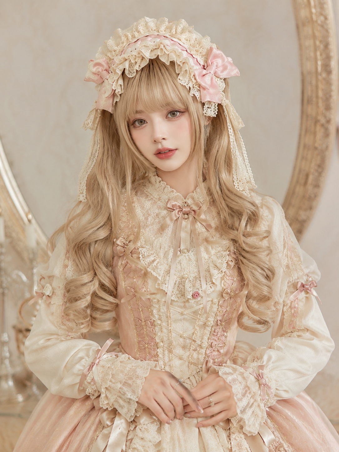 크림 골드 스파이럴 컬 Lolita 가발 | 크림 골드 | 모델 스타일링 이미지 06 크림 골드 스파이럴 컬 Lolita 가발, 크림 골드, 모델 스타일링 이미지 06