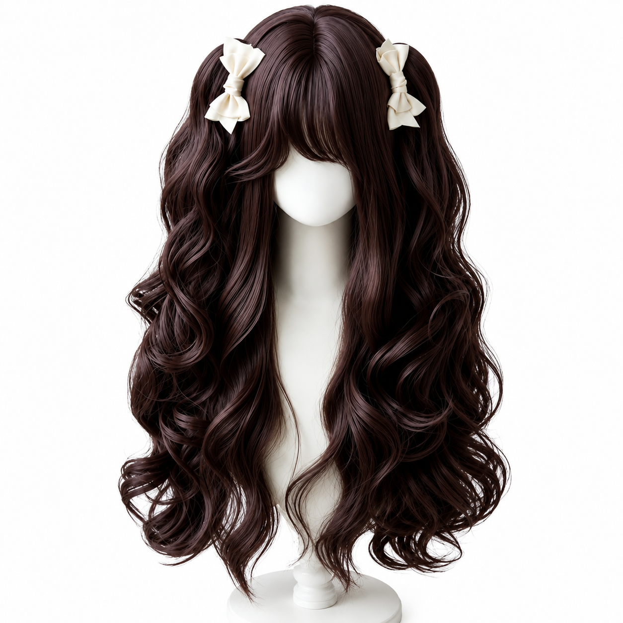 Perruque Lolita longue et ondulée Milk Cheese Sweetheart - Brun chocolat foncé - vue du produit sur mannequin 01 Perruque Lolita longue et ondulée Milk Cheese Sweetheart en Brun chocolat foncé, vue du produit sur mannequin 01