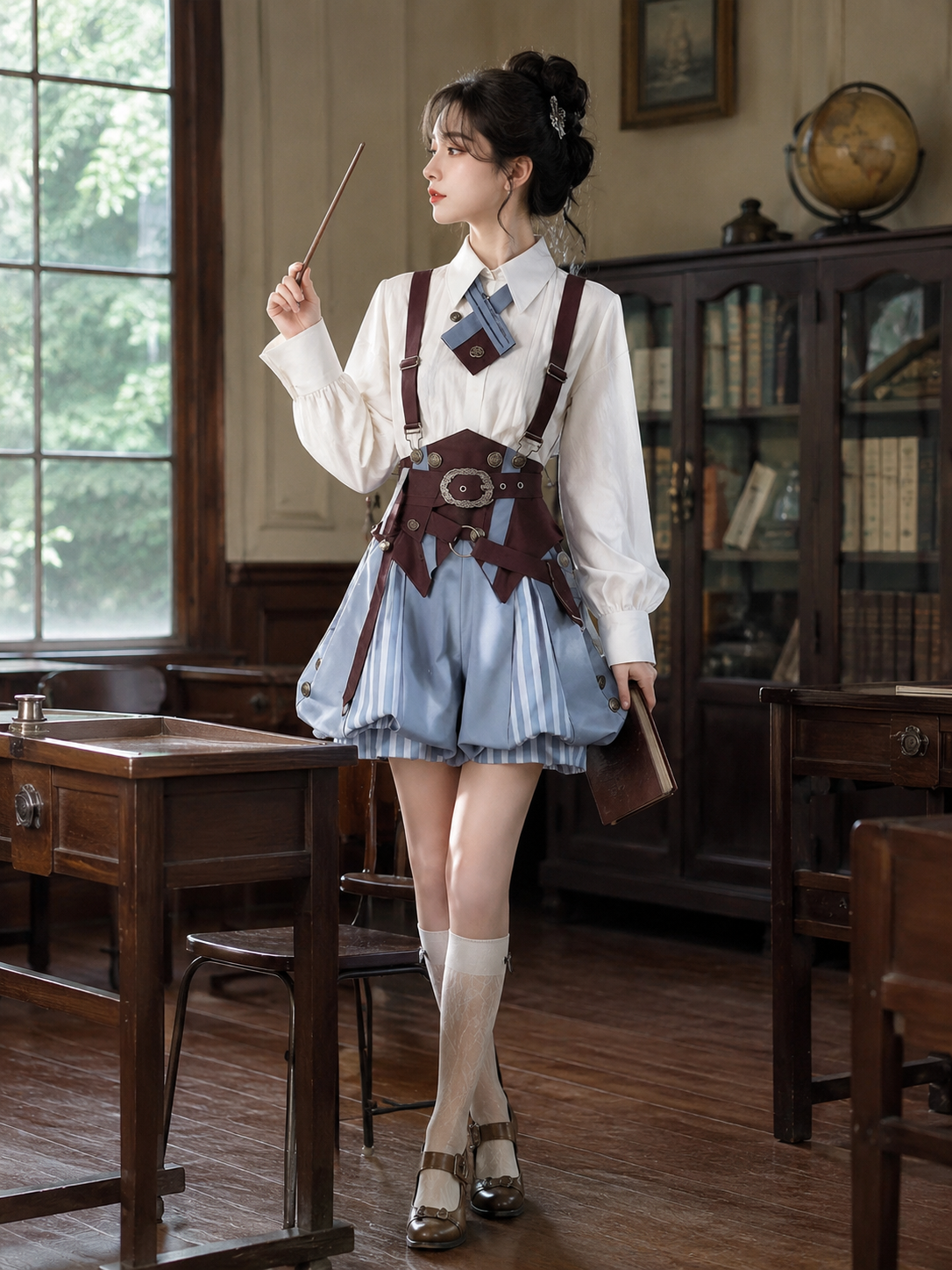 Prince's Secret Romance Academy Ouji Three-Piece Set in Ivory, Blue and Brown, main product styling view 01