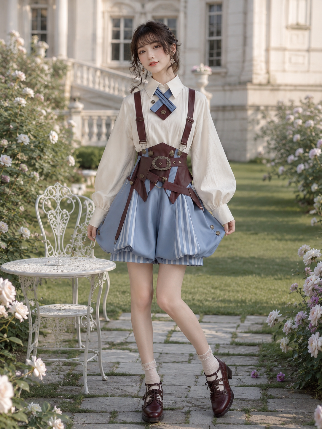 Prince's Secret Romance Academy Ouji Three-Piece Set - Ivory, Blue and Brown Styled Model View 05 Prince's Secret Romance Academy Ouji Three-Piece Set in Ivory, Blue and Brown, styled model view 05