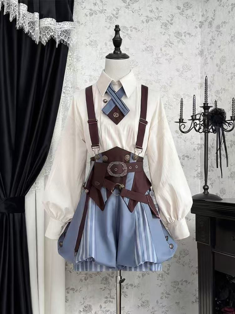 Prince's Secret Romance Academy Ouji Three-Piece Set - Ivory, Blue and Brown Styled Model View 07 Prince's Secret Romance Academy Ouji Three-Piece Set in Ivory, Blue and Brown, styled model view 07