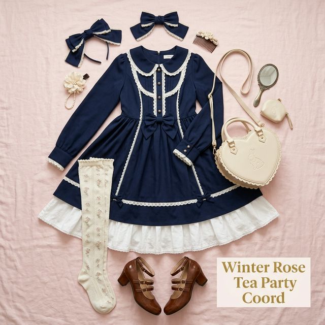 Complete Lolita coordinate outfit with accessories and shoes